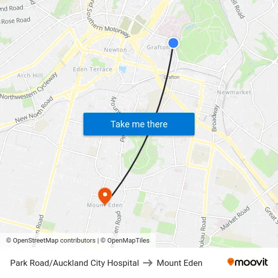 Park Road/Auckland City Hospital to Mount Eden map