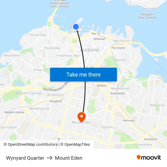 Wynyard Quarter to Mount Eden map