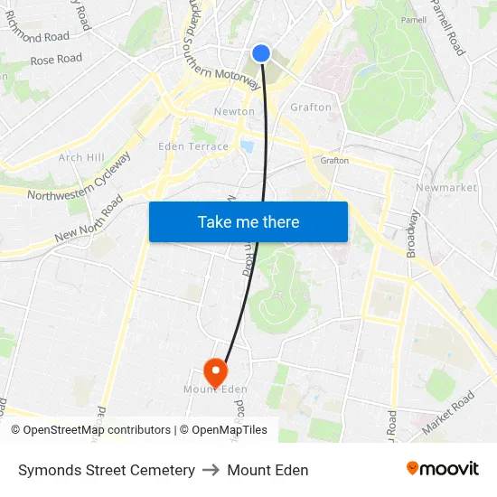 Symonds Street Cemetery to Mount Eden map