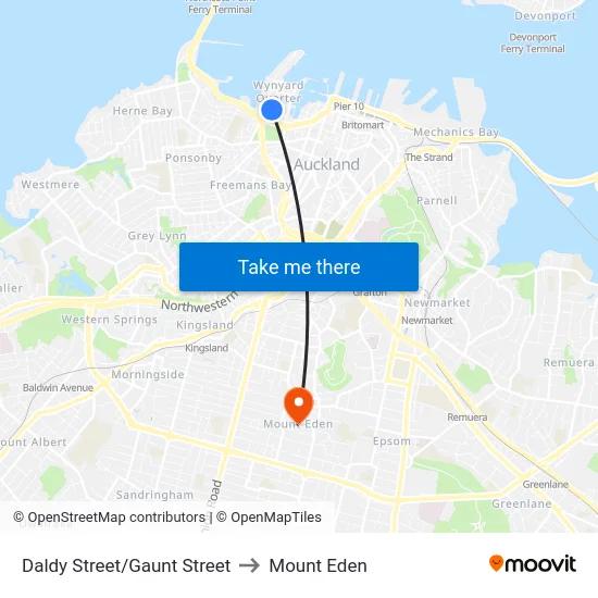 Daldy Street/Gaunt Street to Mount Eden map