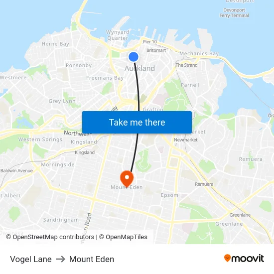 Vogel Lane to Mount Eden map
