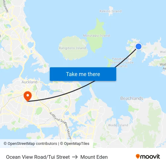 Ocean View Road/Tui Street to Mount Eden map