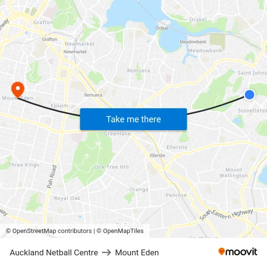 Auckland Netball Centre to Mount Eden map