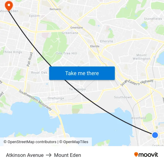 Atkinson Avenue to Mount Eden map