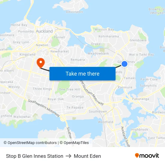 Stop B Glen Innes Station to Mount Eden map