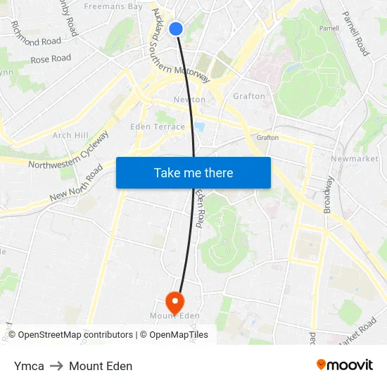Ymca to Mount Eden map