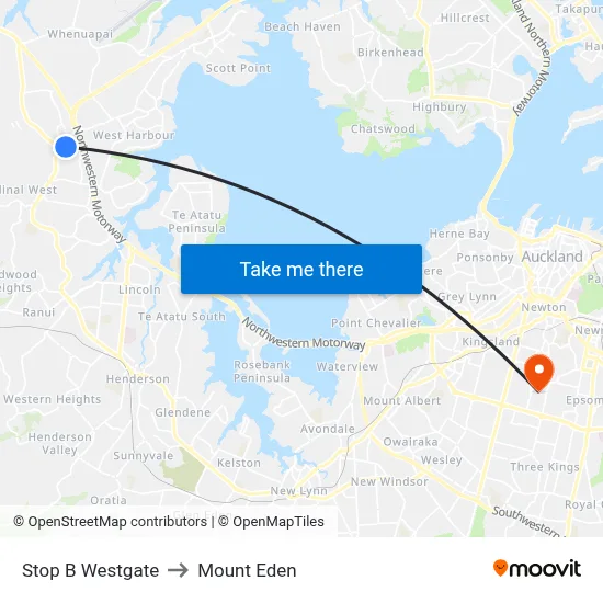 Stop B Westgate to Mount Eden map