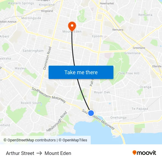Arthur Street to Mount Eden map