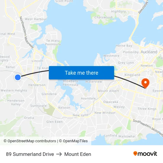 89 Summerland Drive to Mount Eden map