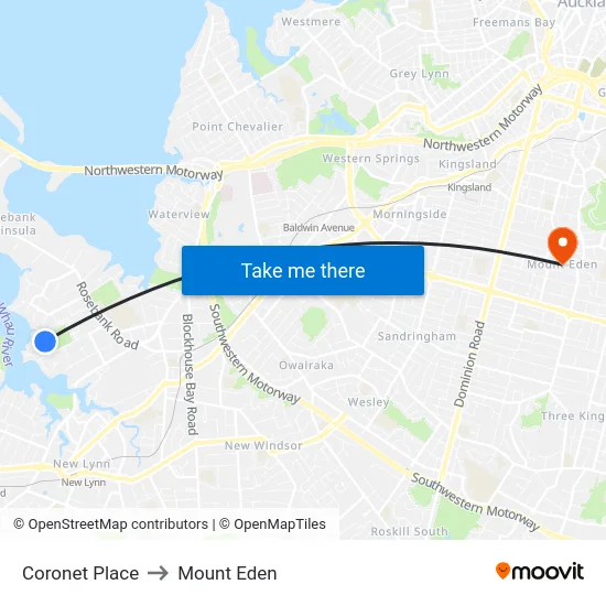 Coronet Place to Mount Eden map