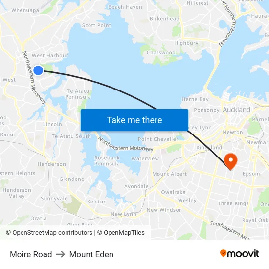 Moire Road to Mount Eden map