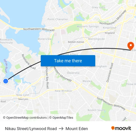 Nikau Street/Lynwood Road to Mount Eden map