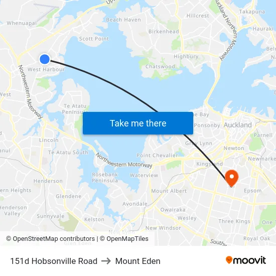 151d Hobsonville Road to Mount Eden map
