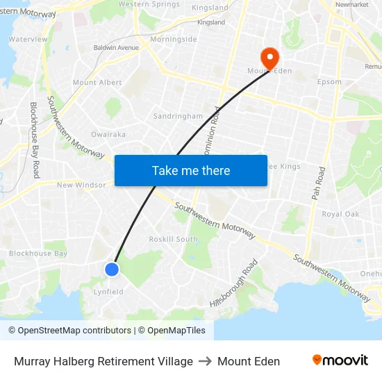 Murray Halberg Retirement Village to Mount Eden map