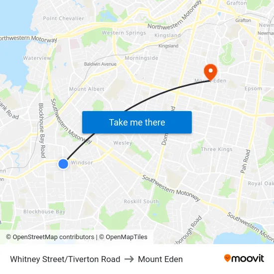 Whitney Street/Tiverton Road to Mount Eden map