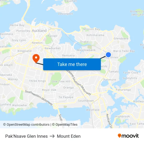 Pak'Nsave Glen Innes to Mount Eden map