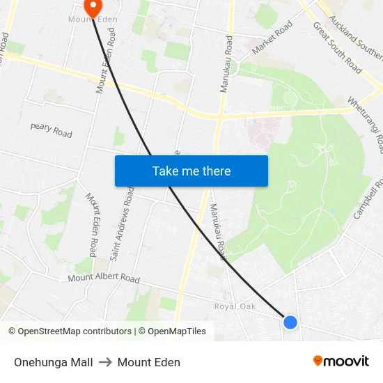 Onehunga Mall to Mount Eden map