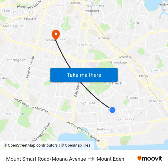 Mount Smart Road/Moana Avenue to Mount Eden map