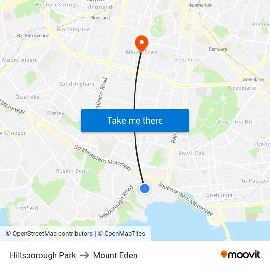 Hillsborough Park to Mount Eden map