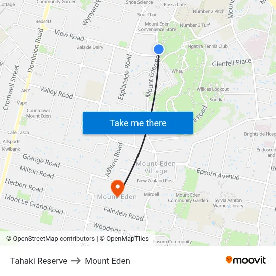 Tahaki Reserve to Mount Eden map