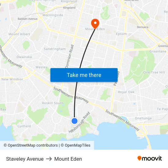 Staveley Avenue to Mount Eden map