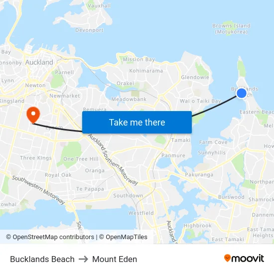 Bucklands Beach to Mount Eden map