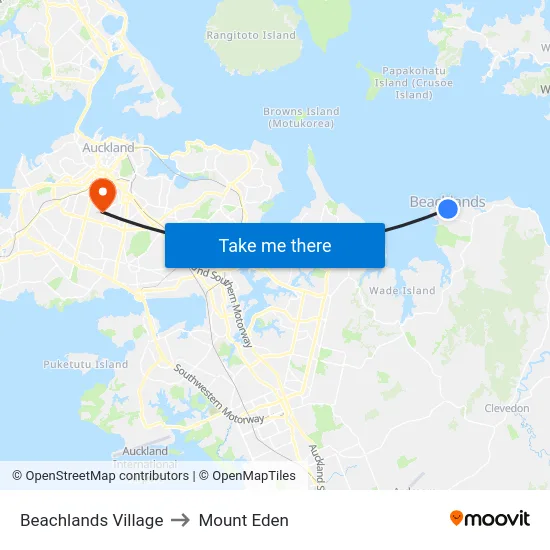 Beachlands Village to Mount Eden map