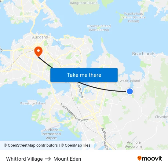 Whitford Village to Mount Eden map
