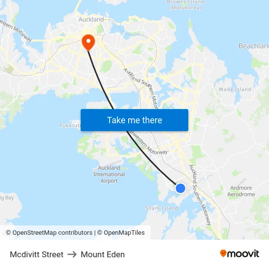 Mcdivitt Street to Mount Eden map