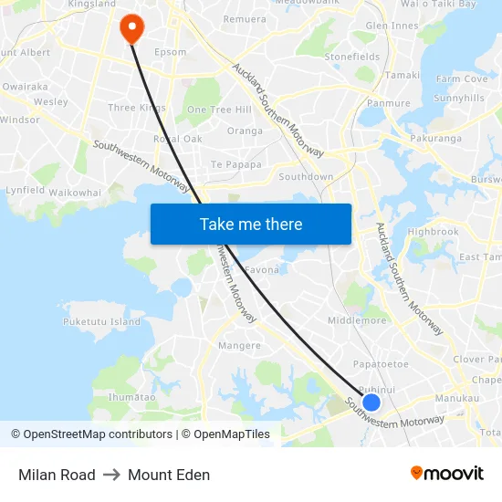 Milan Road to Mount Eden map