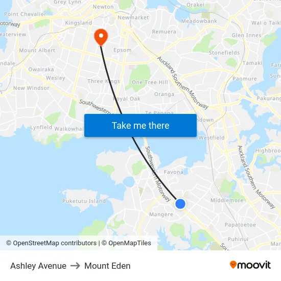 Ashley Avenue to Mount Eden map