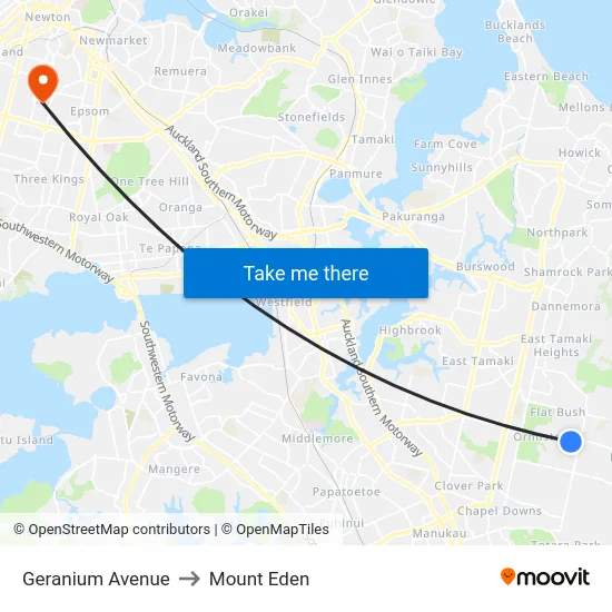 Geranium Avenue to Mount Eden map
