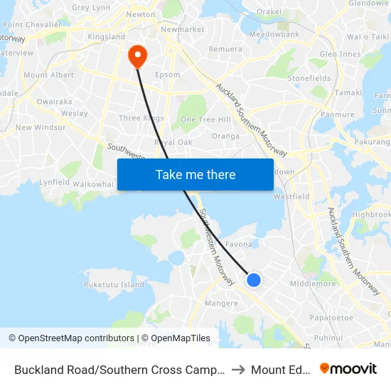 Buckland Road/Southern Cross Campus to Mount Eden map