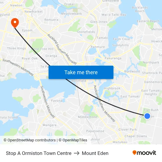Stop A Ormiston Town Centre to Mount Eden map