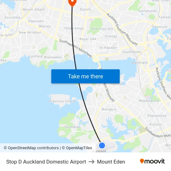 Stop D Auckland Domestic Airport to Mount Eden map