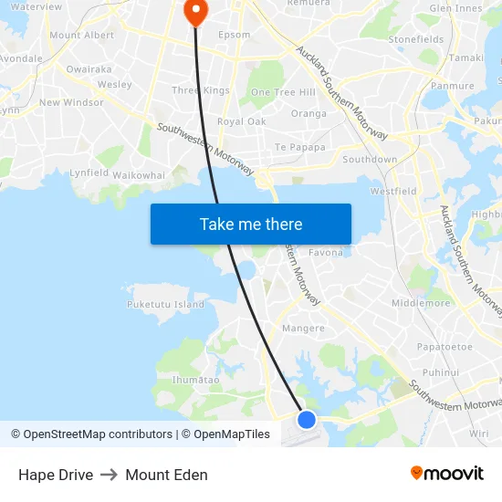 Hape Drive to Mount Eden map