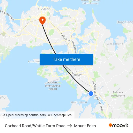 Coxhead Road/Wattle Farm Road to Mount Eden map