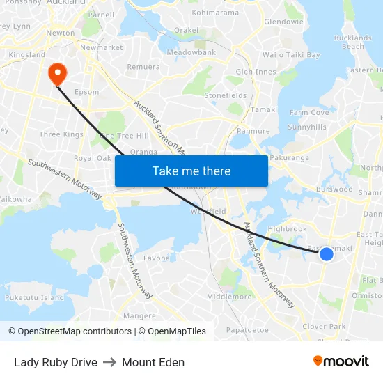 Lady Ruby Drive to Mount Eden map