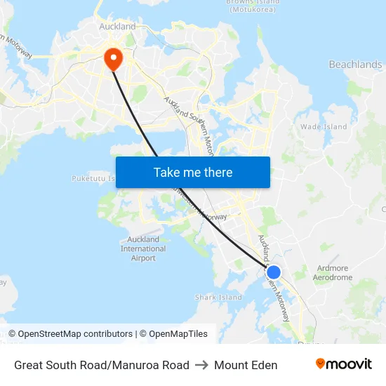 Great South Road/Manuroa Road to Mount Eden map
