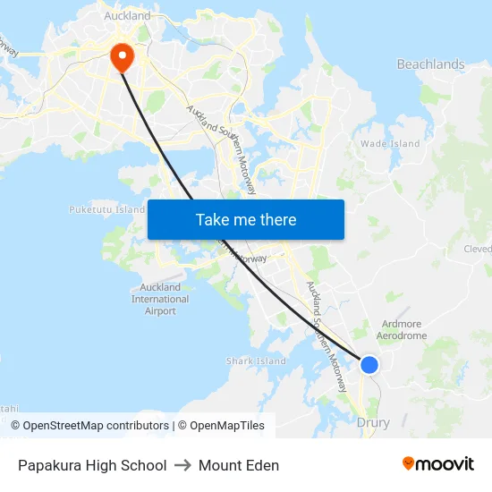 Papakura High School to Mount Eden map