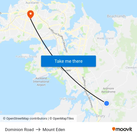 Dominion Road to Mount Eden map