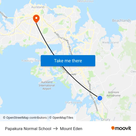 Papakura Normal School to Mount Eden map