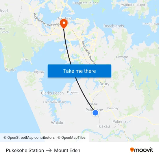 Pukekohe Station to Mount Eden map
