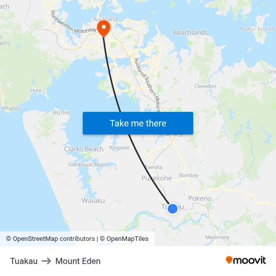 Tuakau to Mount Eden map