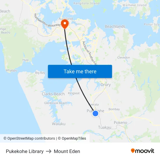 Pukekohe Library to Mount Eden map