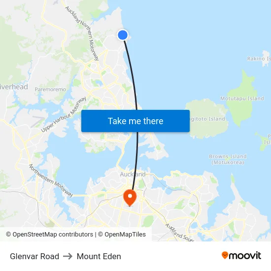 Glenvar Road to Mount Eden map