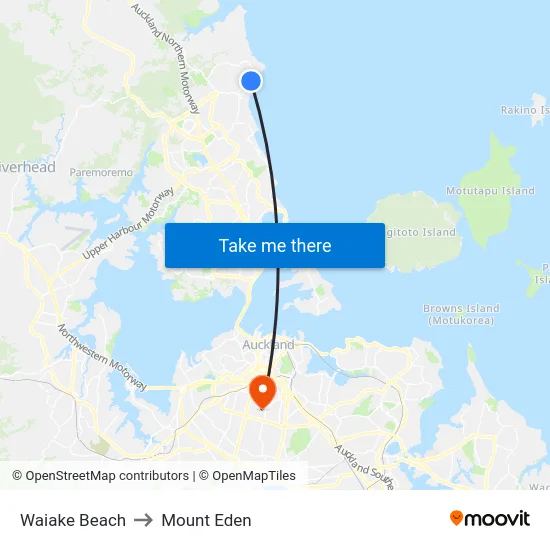 Waiake Beach to Mount Eden map
