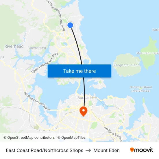 East Coast Road/Northcross Shops to Mount Eden map