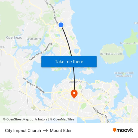 City Impact Church to Mount Eden map
