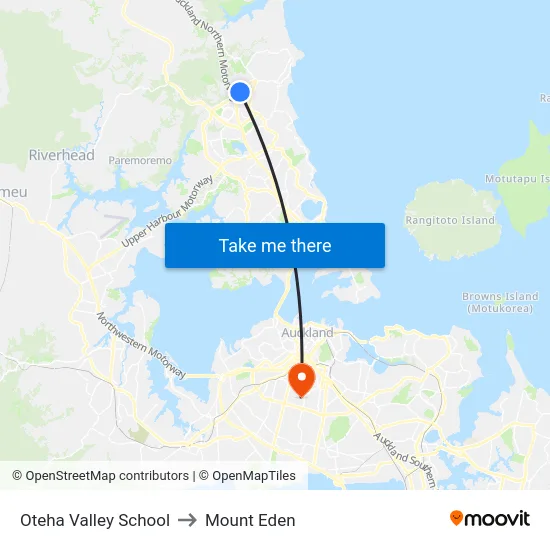 Oteha Valley School to Mount Eden map